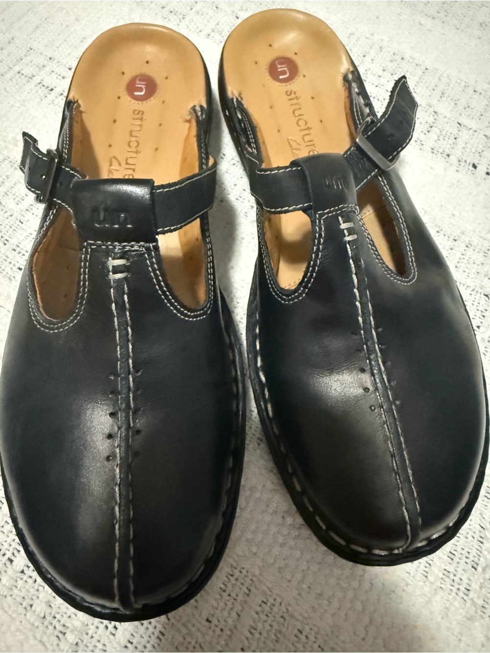 Clarks Black Leather Women's Clog Mules with Strap. Never worn